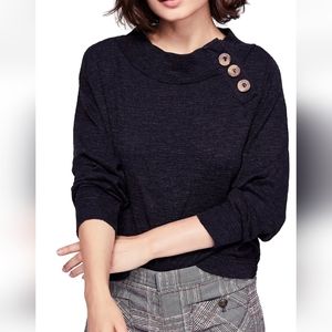 We The Free Black Button Neck High Low Top Size Medium